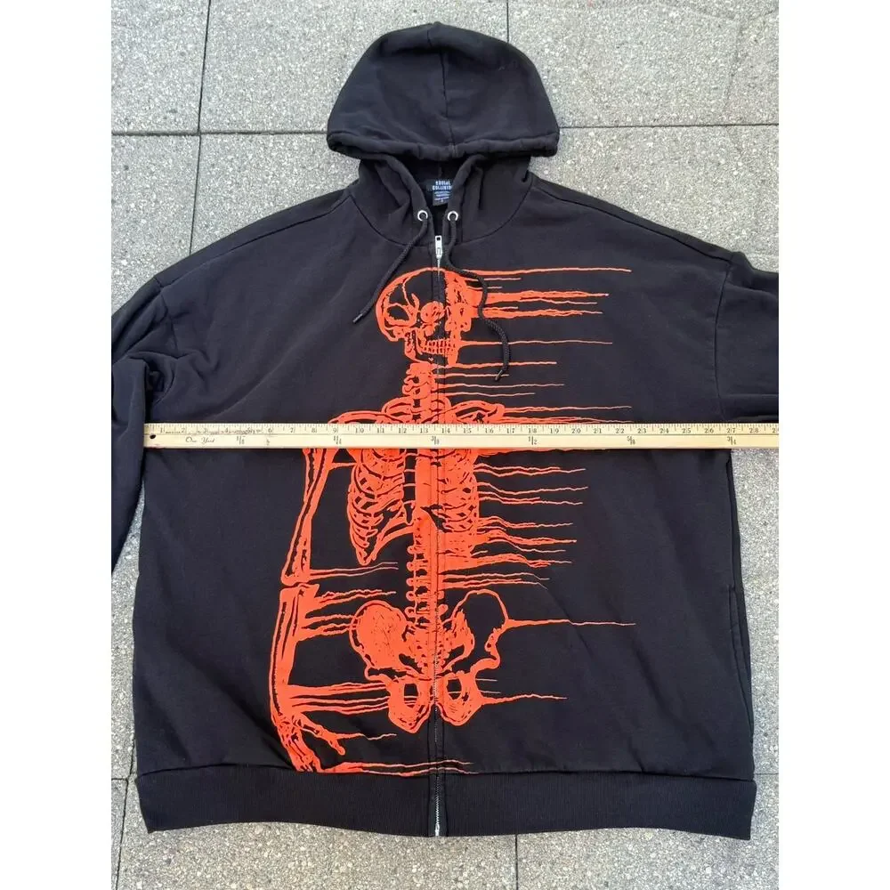 Social Collision Skeleton Zip Up Hoodie 2XL Black Orange Goth Grunge Emo Punk
